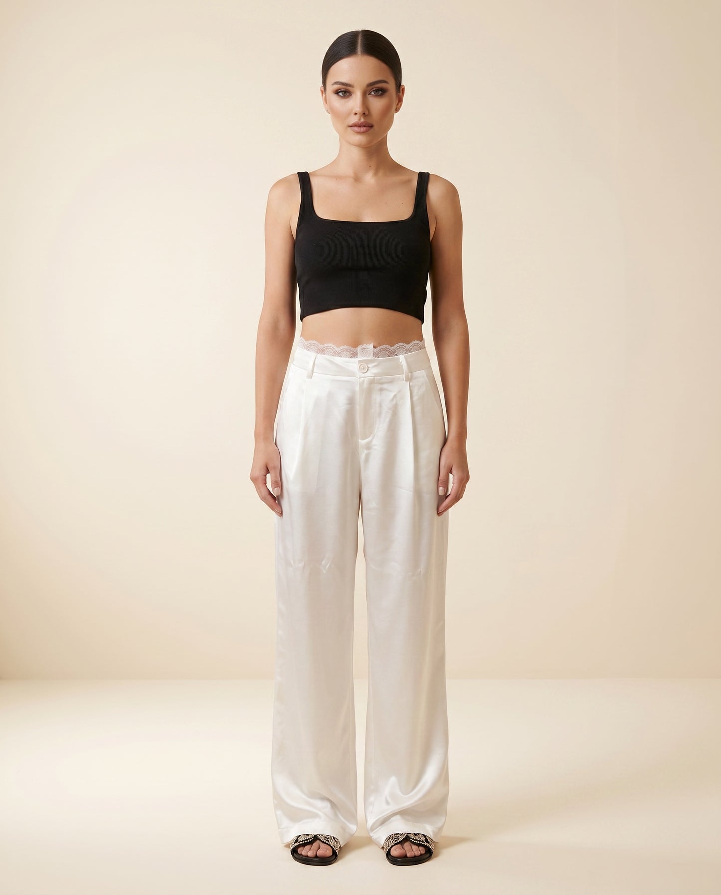 Pantaloni Satin Elegance White