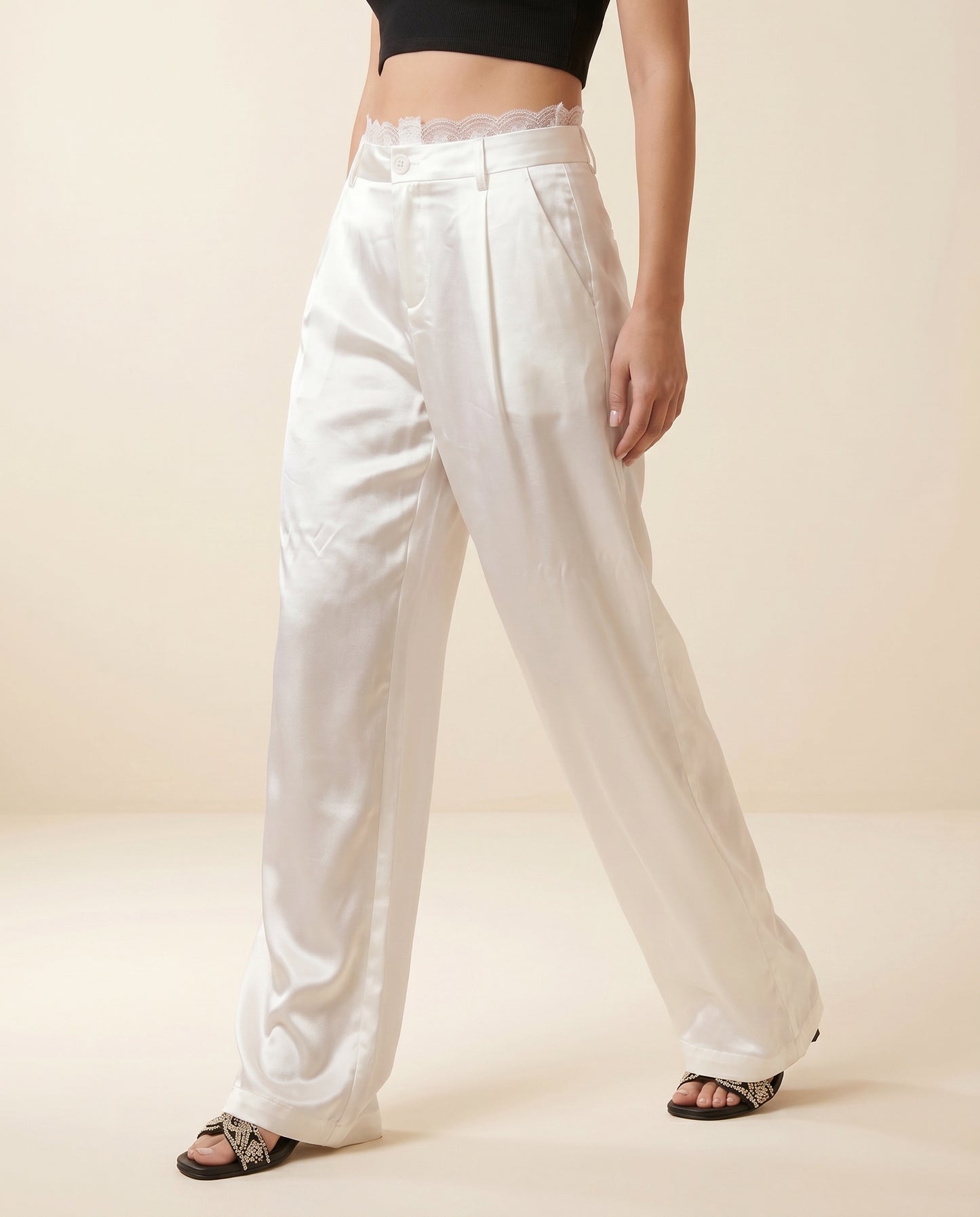 Pantaloni Satin Elegance White