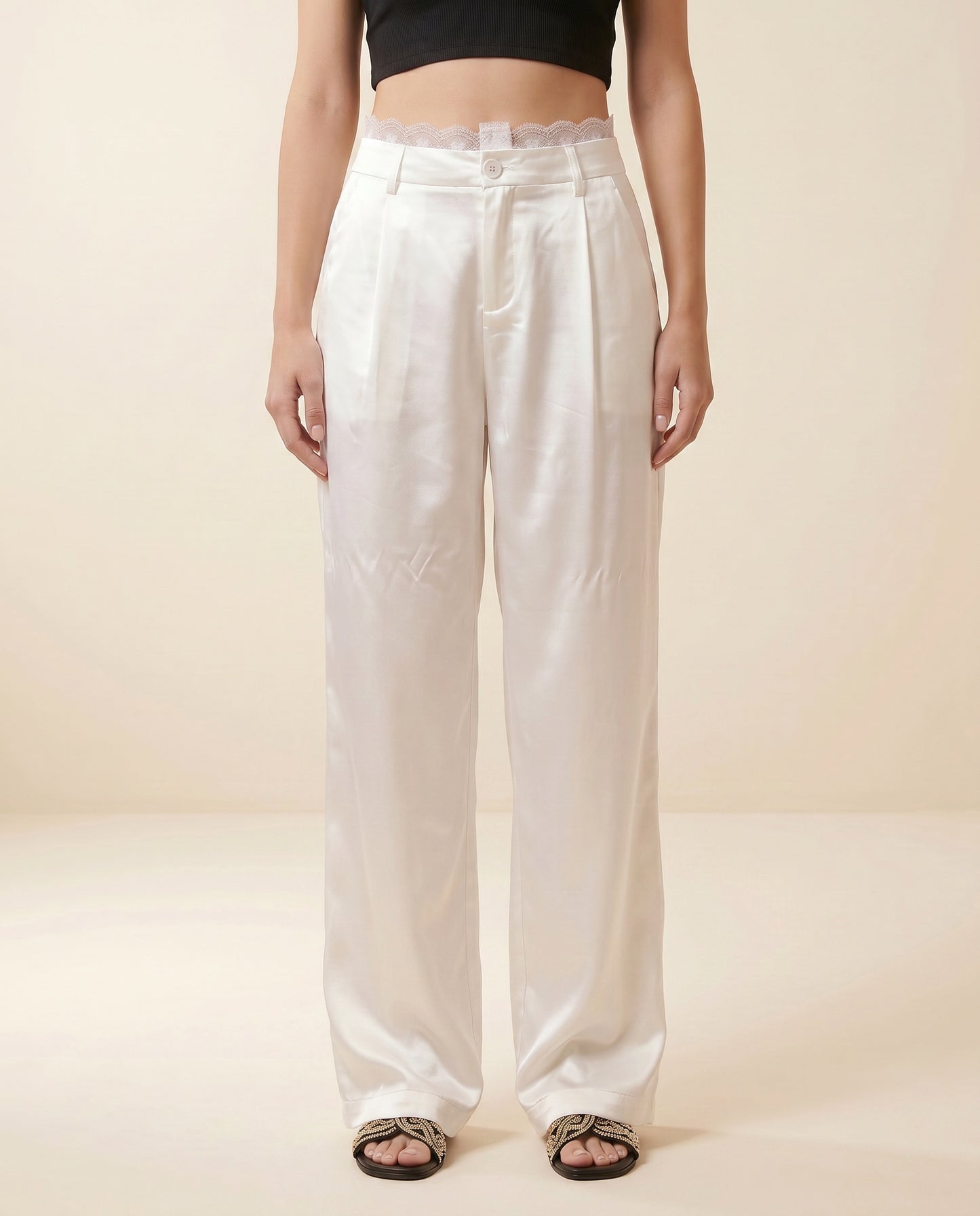 Pantaloni Satin Elegance White